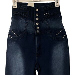 Danesi Jeans High Waist Butt Lifter Skinny Jeans Rhinestone Embellished Size 11
